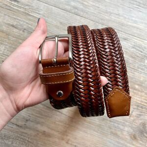 Bronzino Belt Brown Made in Italy Genuine Leather Braided Stretch 32/34